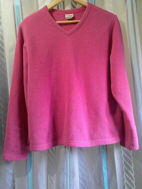 "L.L.BEAN" Warm Polartec Fleece V-Neck Pullover Sweater Vintage Rose Woman XL